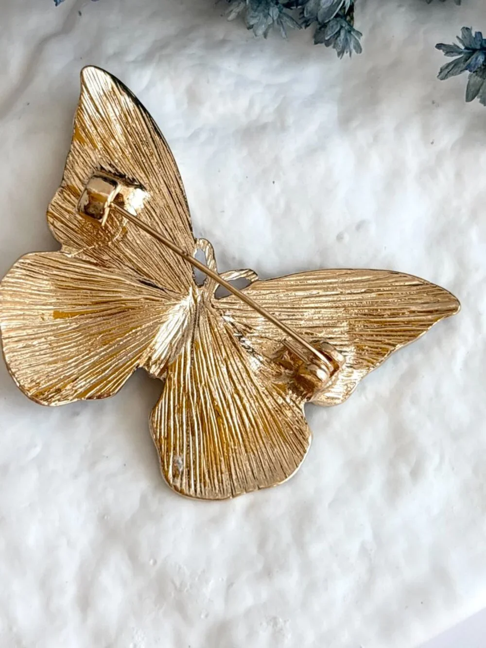 Butterfly Figural American Flag Enameled Gold Toned Patriotic Brooch Pin